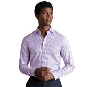 Charles Tyrwhitt Non-Iron Twill Slim Fit Gingham Shirt, Lilac, Men's Size 17/34